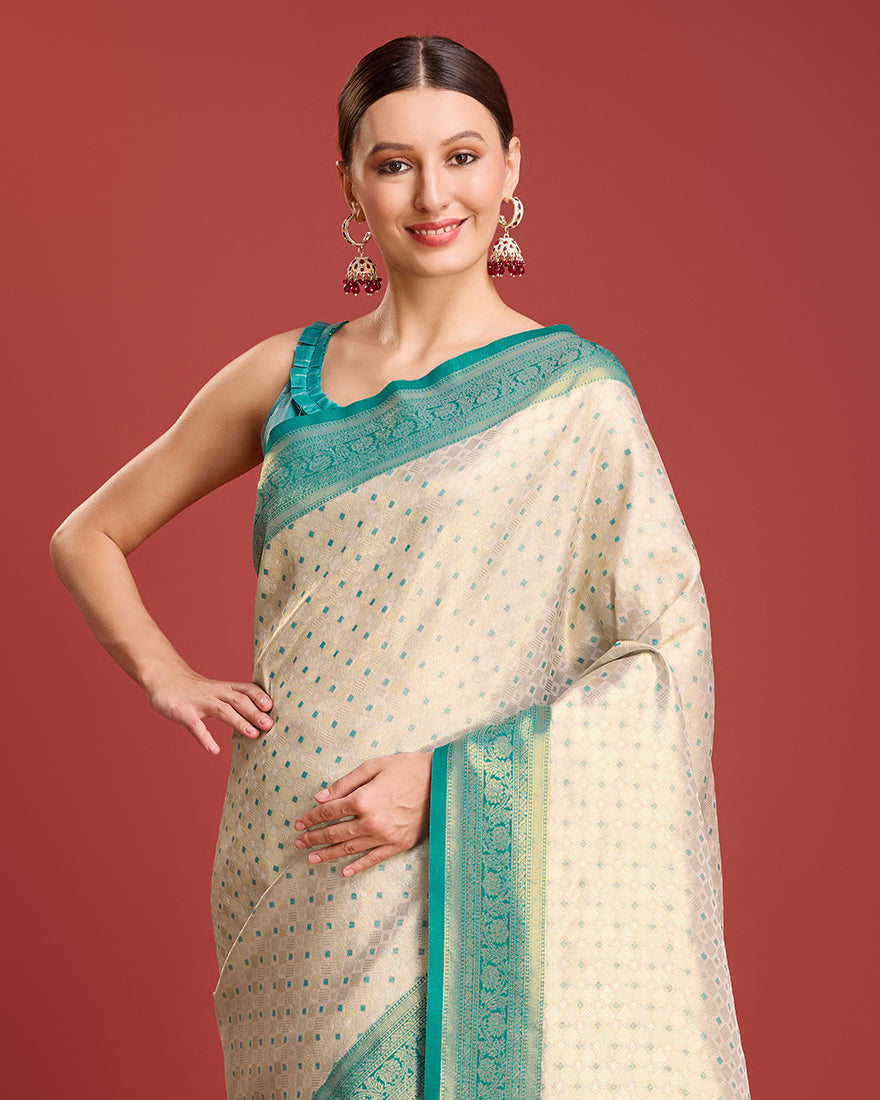 Monjolika Fashion Turquoise Kanjivaram Silk Mesmerizing Saree