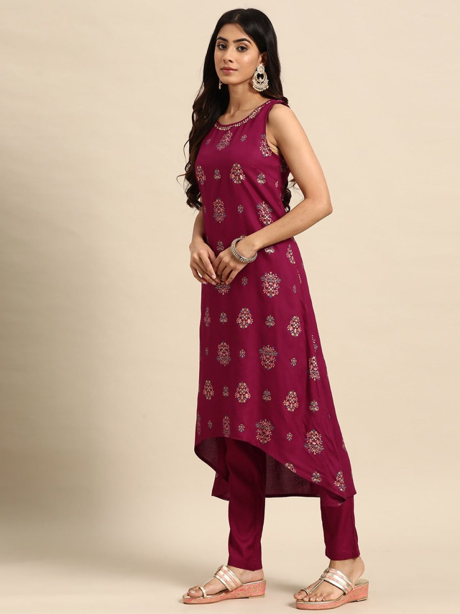 All About You Ethnic Motifs Printed Sequinned Kurta with Trousers
