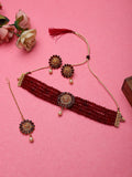 Cardinal Gold-Polished Maroon Onyx-Studded & Beaded Jewellery Set