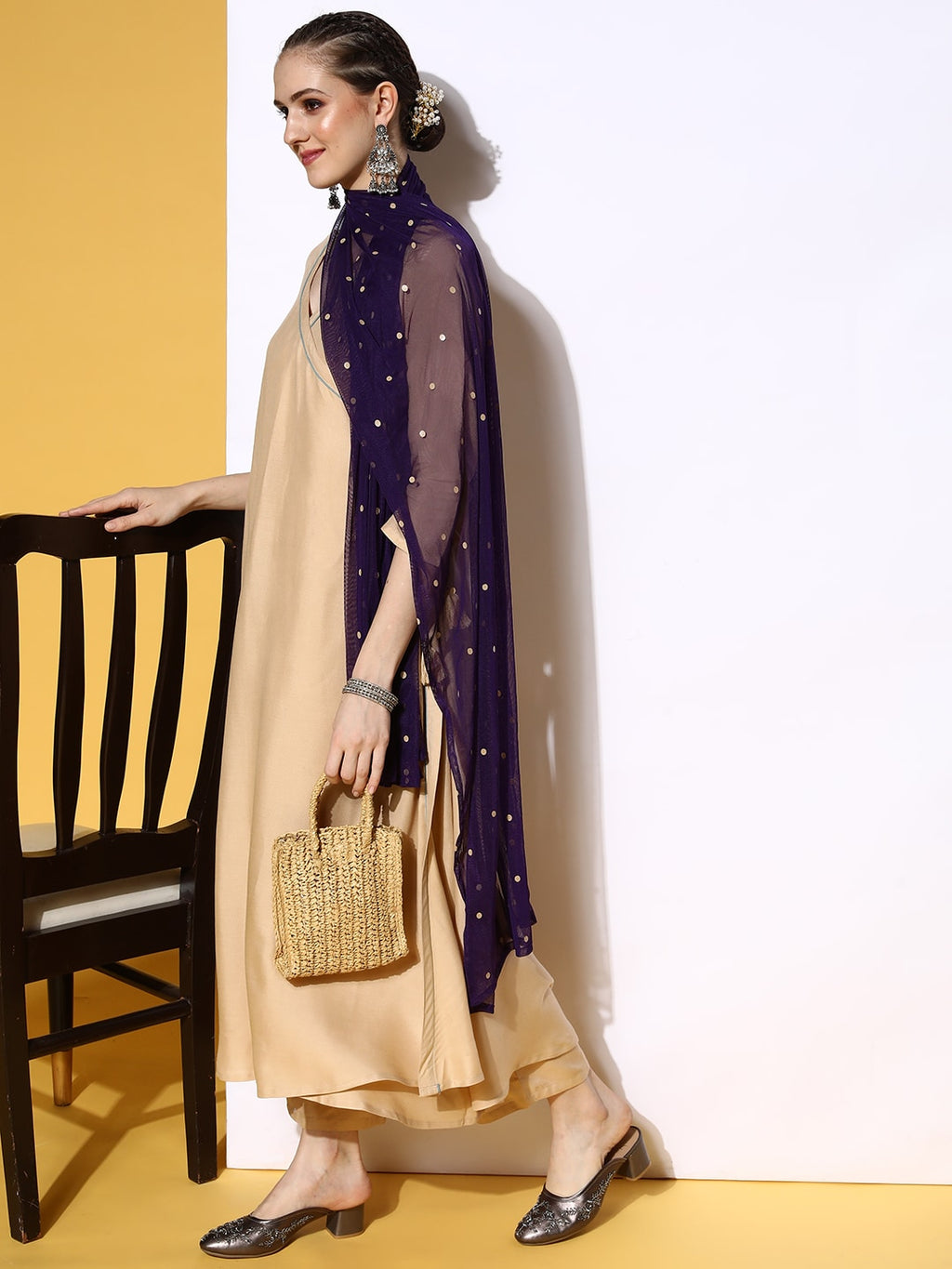 HERE&NOW Women Solid Viscose Rayon Fluid Tie-Up Kurta Set
