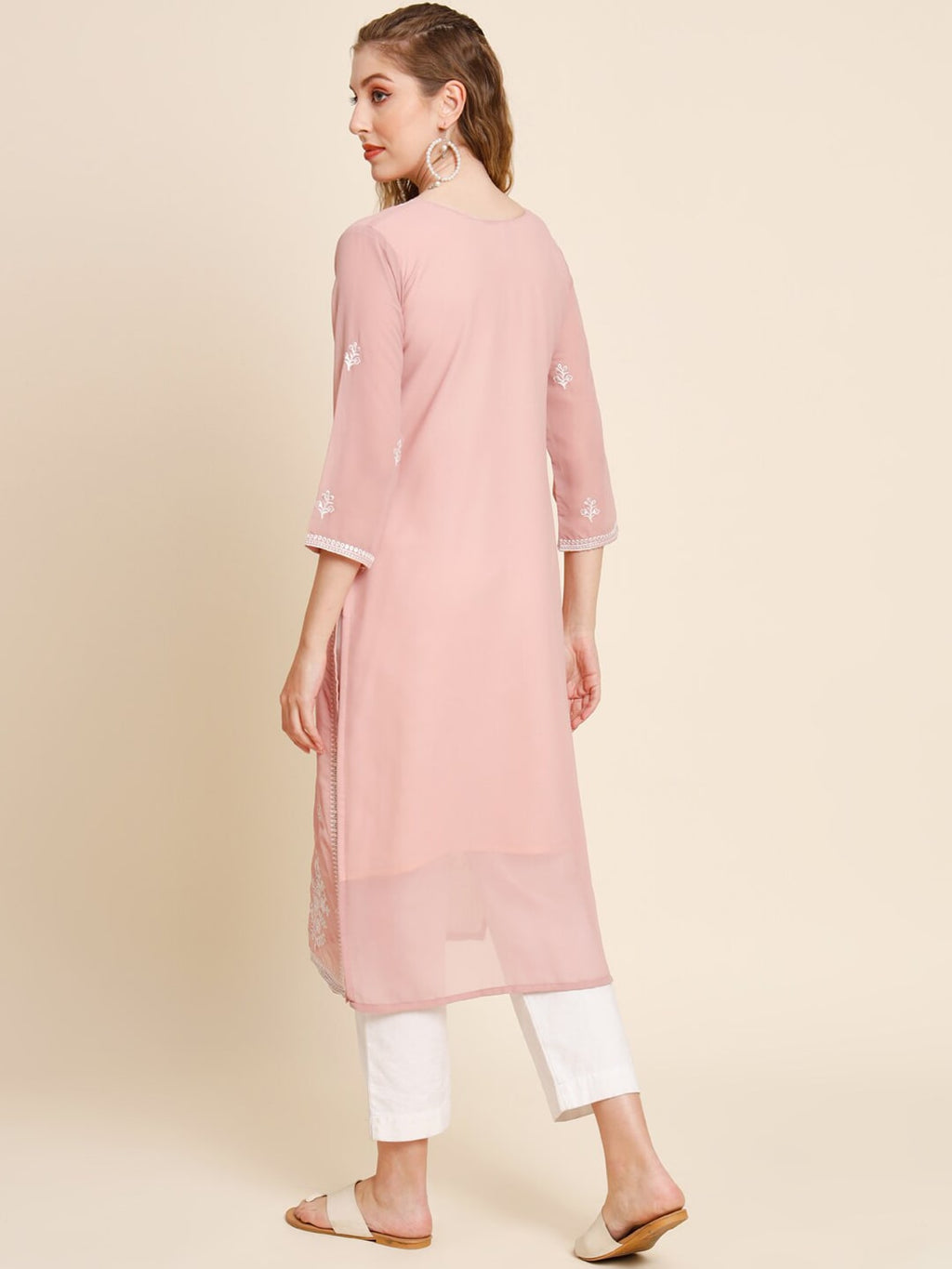 HERE&NOW Ethnic Motifs Embroidered Sequined Georgette Kurta