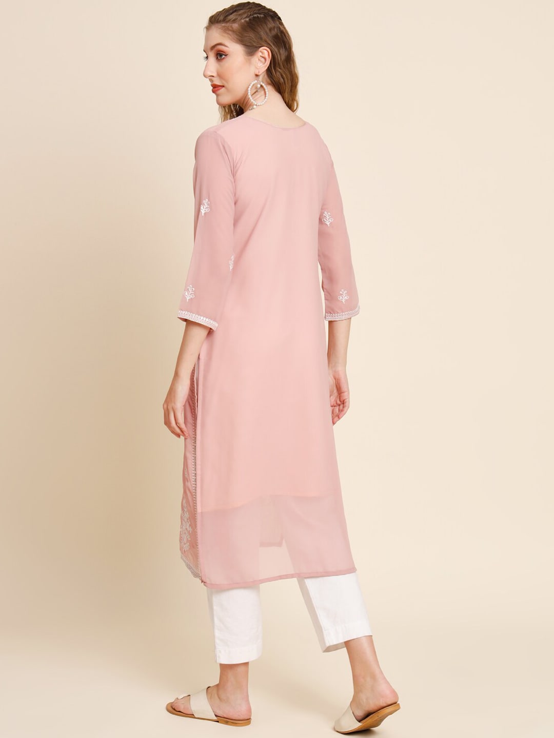 HERE&NOW Ethnic Motifs Embroidered Sequined Georgette Kurta
