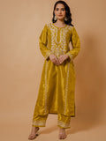 HOUSE OF KARI Floral Embroidered Silk Chikankari Kurta