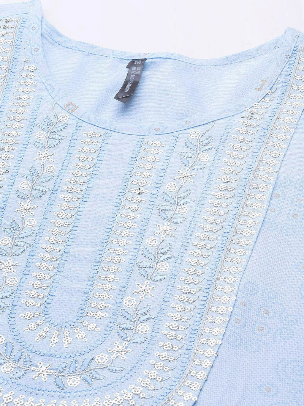 HERE&NOW Women Blue Ethnic Motifs Printed Embroidered Sequin Detail Kurta