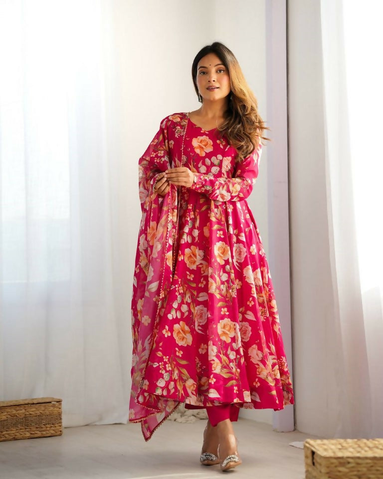Teeya Creation Multi Color Pure Soft Organza Silk Digital print Party Wear Gown