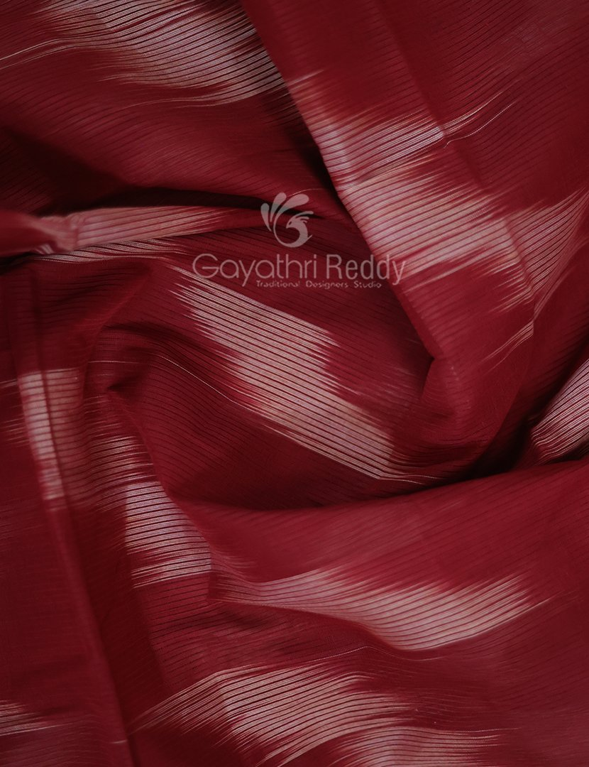 Dual Shades of Maroon And Chikoo Mangalagiri Ikkat Cotton Saree By Gayathri Reddy Designer Studio