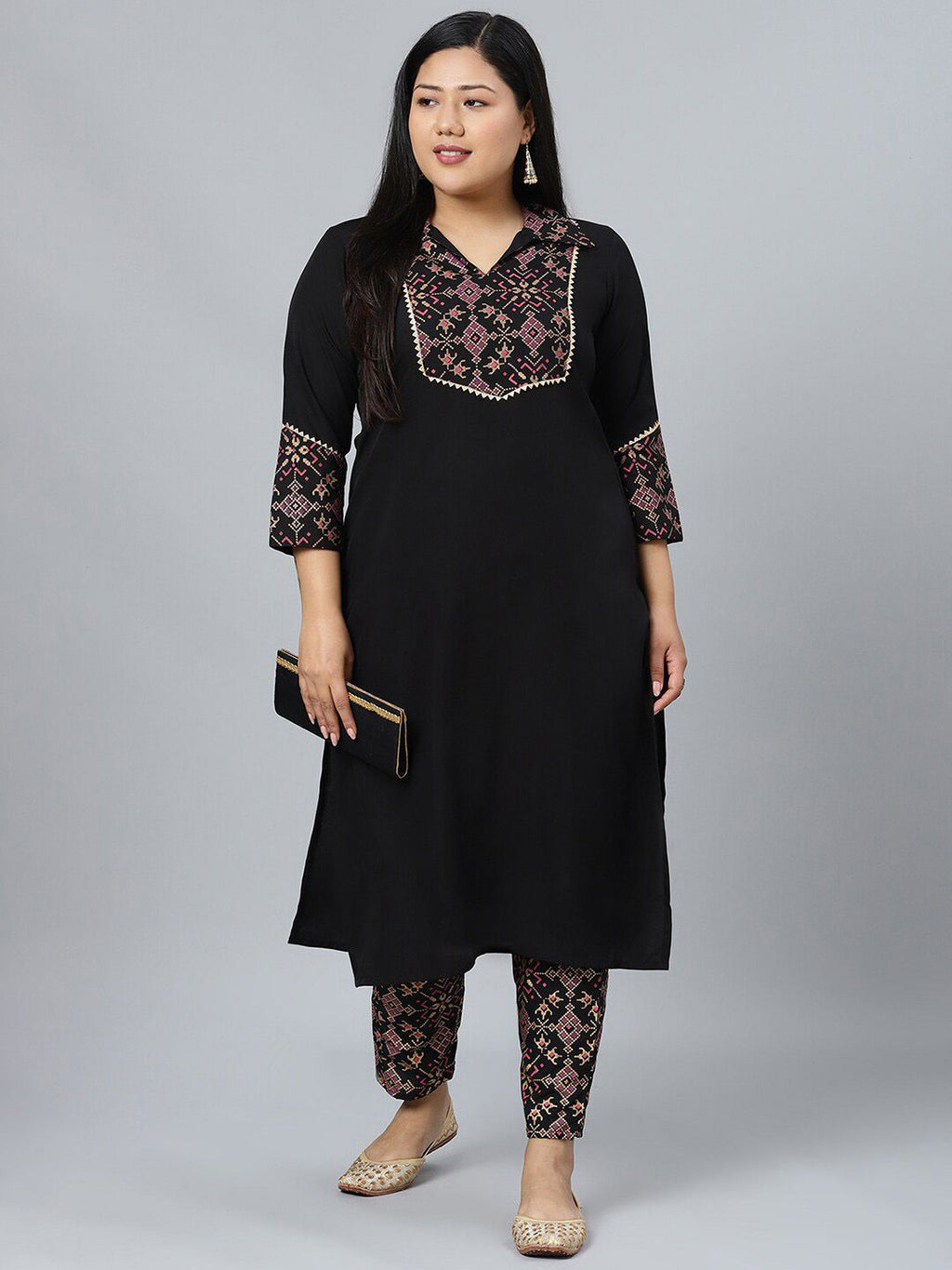 Sztori Plus Size Ethnic Motifs Printed Regular Kurta with Trousers