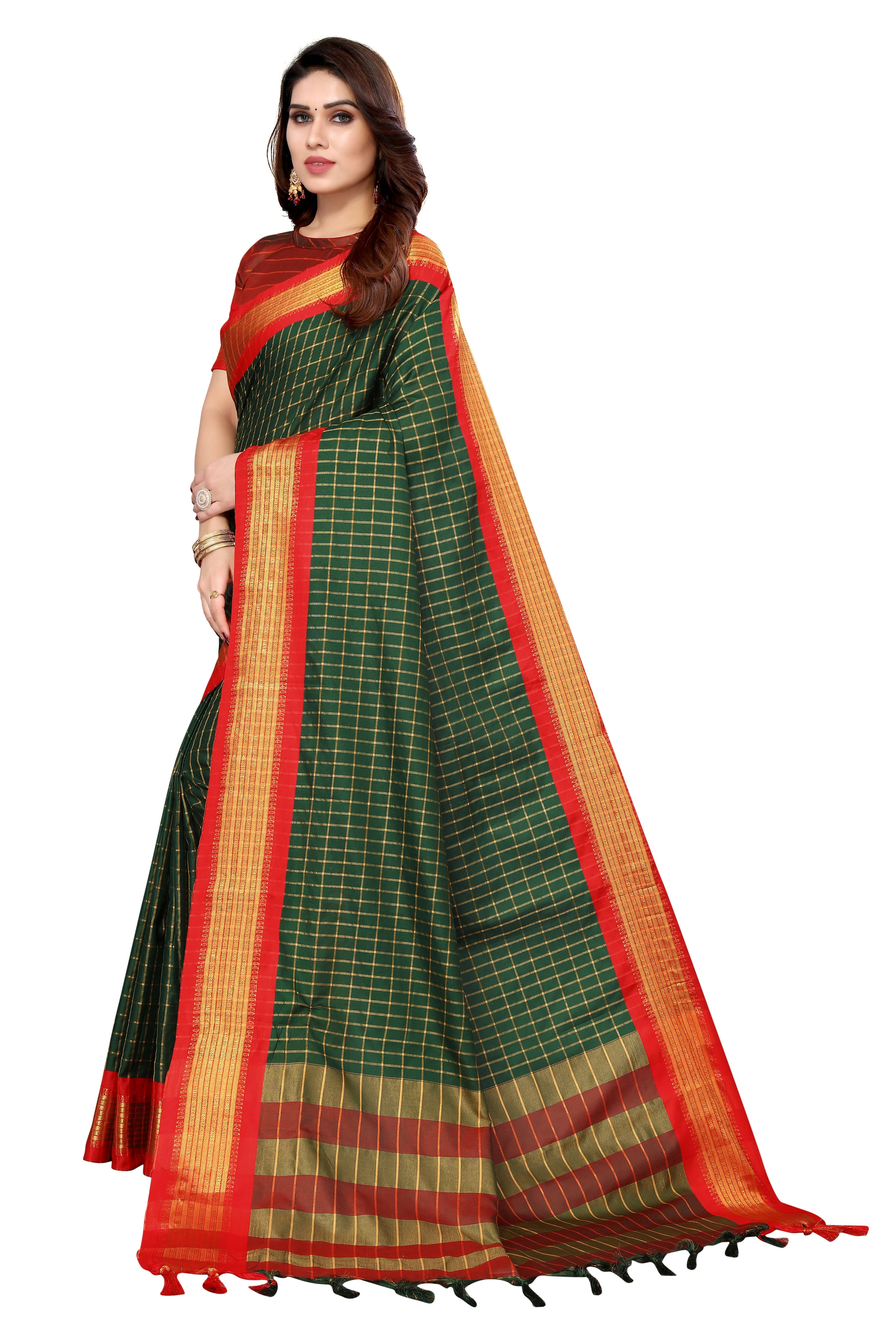 Vamika Weaving Green Cotton Silk Saree
