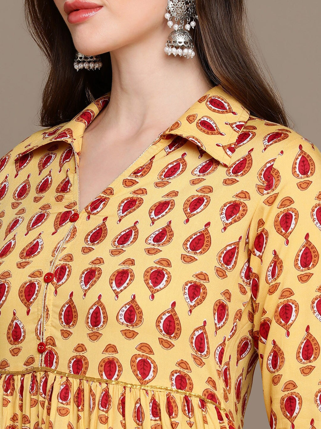 HERE&NOW Ethnic Motifs Printed Shirt Collar Pure Cotton Anarkali Kurta