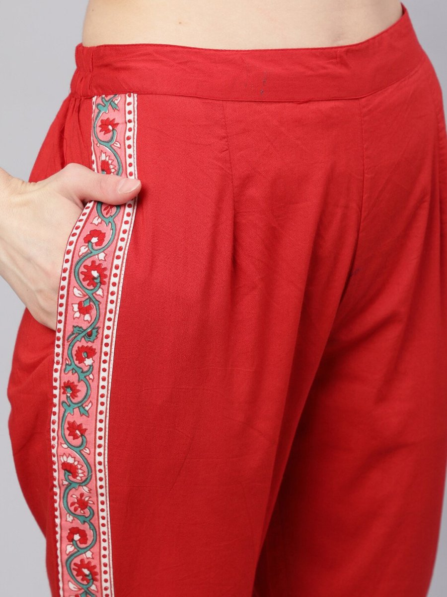 Aks Pink Floral Printed Mandarin Collar Regular Pure Cotton Kurta With Trousers