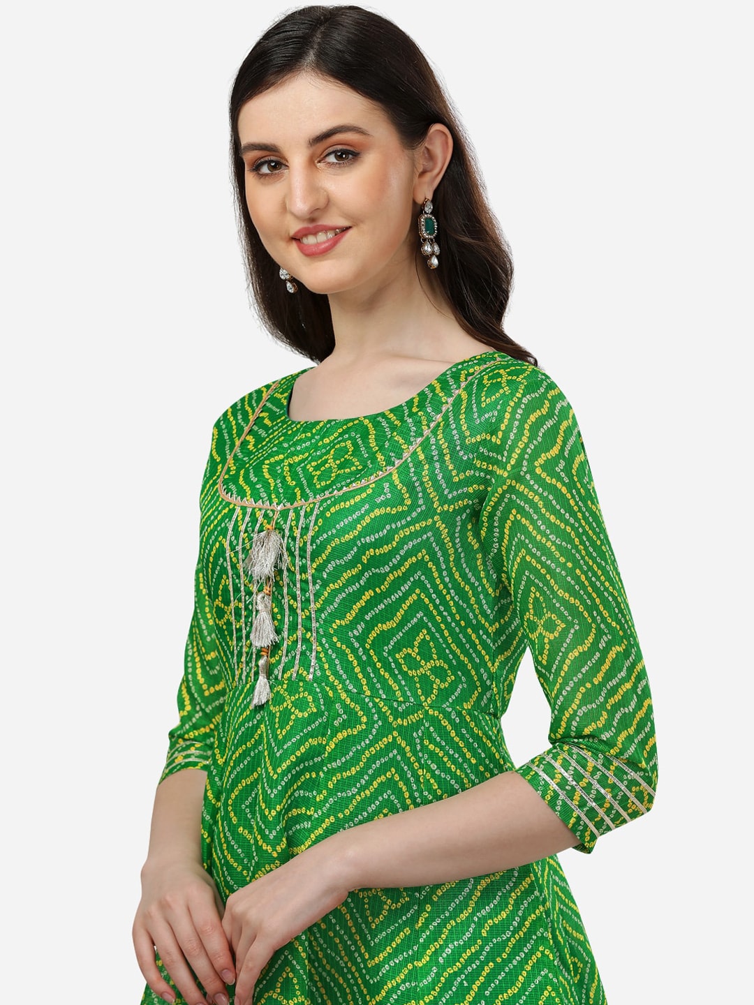 HERE&NOW Bandhani Printed Thread Work Anarkali Kurta