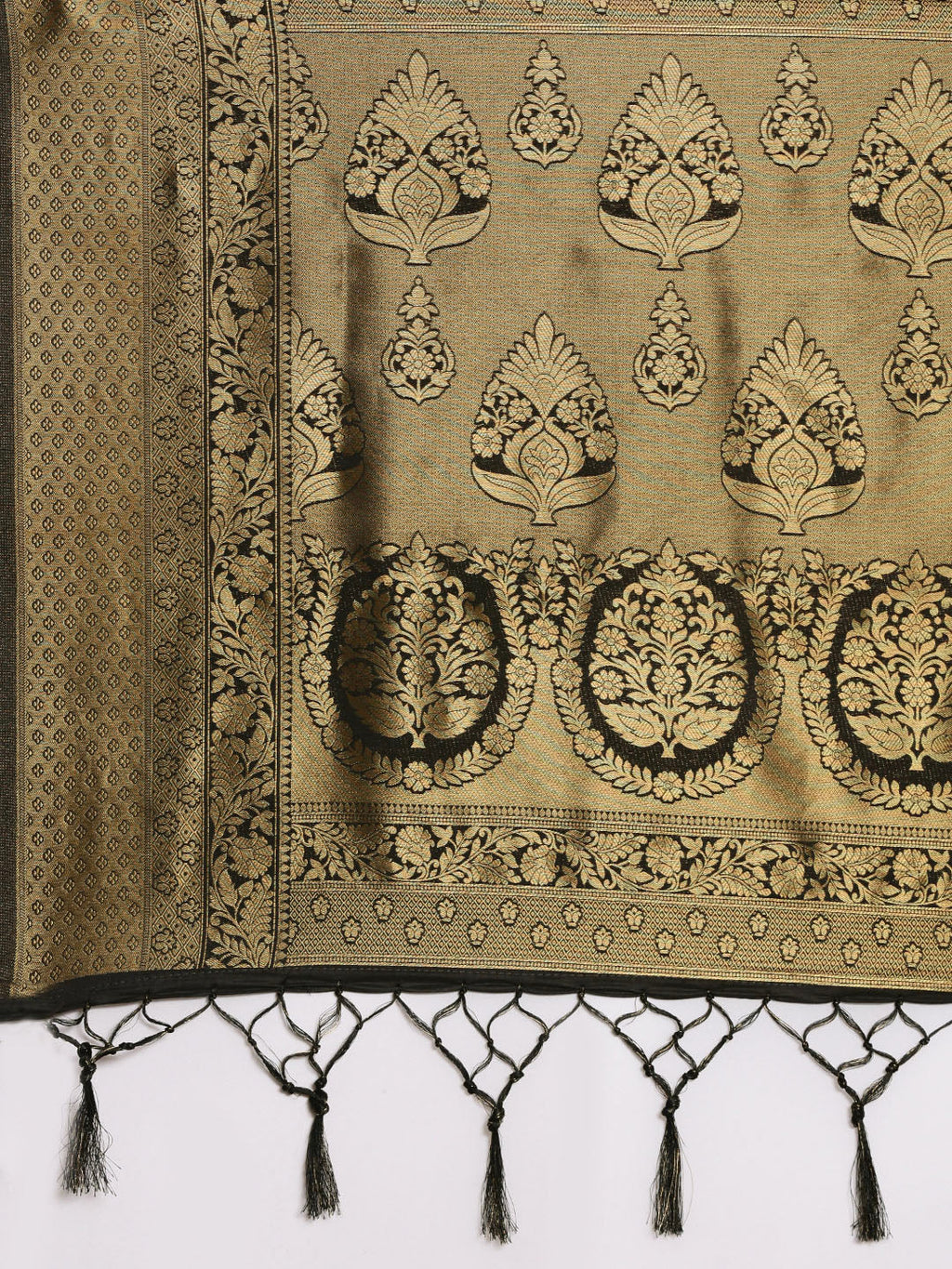 Saree Mall Black & Gold-Toned Ethnic Motifs Zari Silk Blend Banarasi Saree
