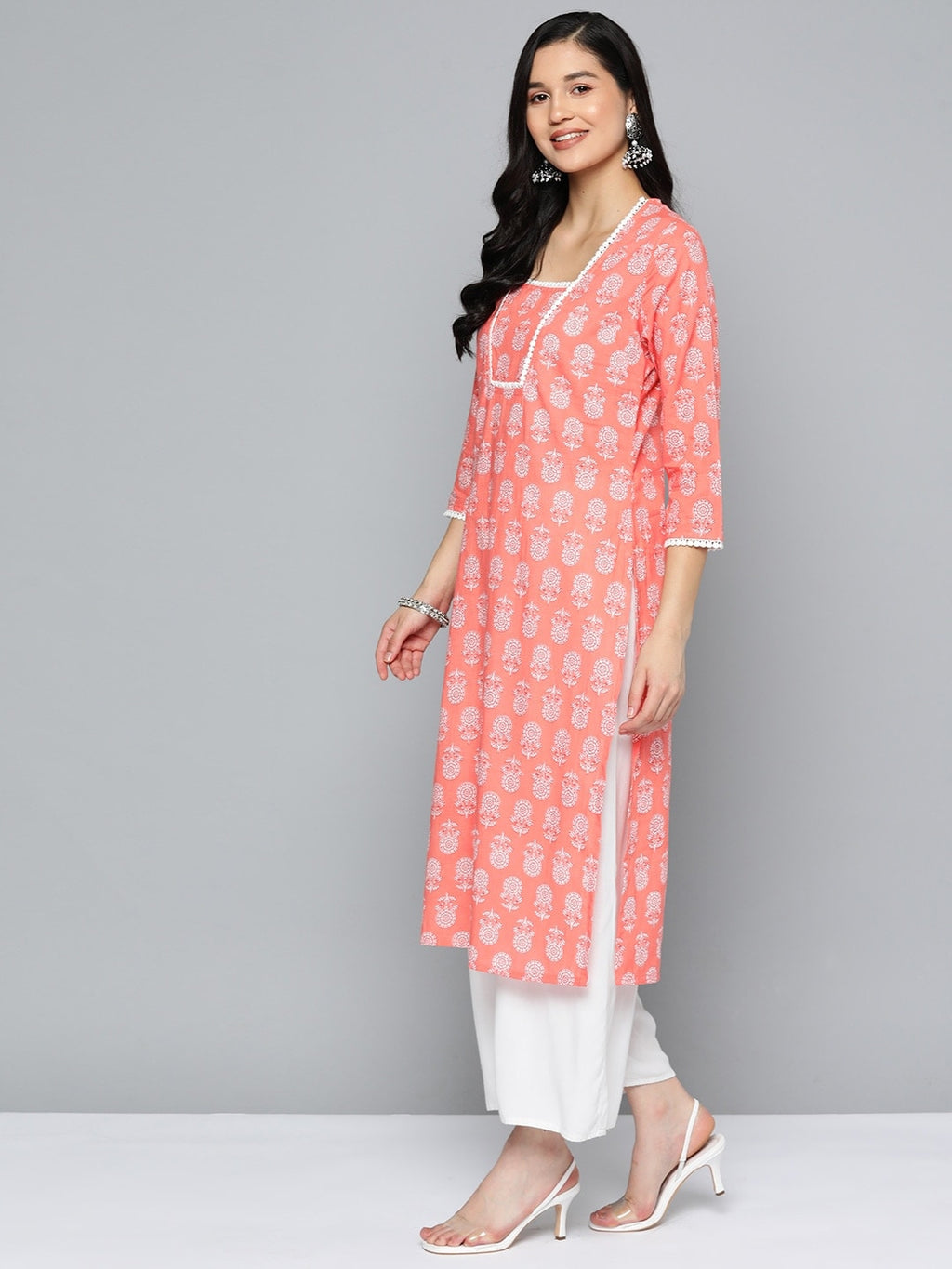 HERE&NOW Pure Cotton Floral Printed Straight Kurta
