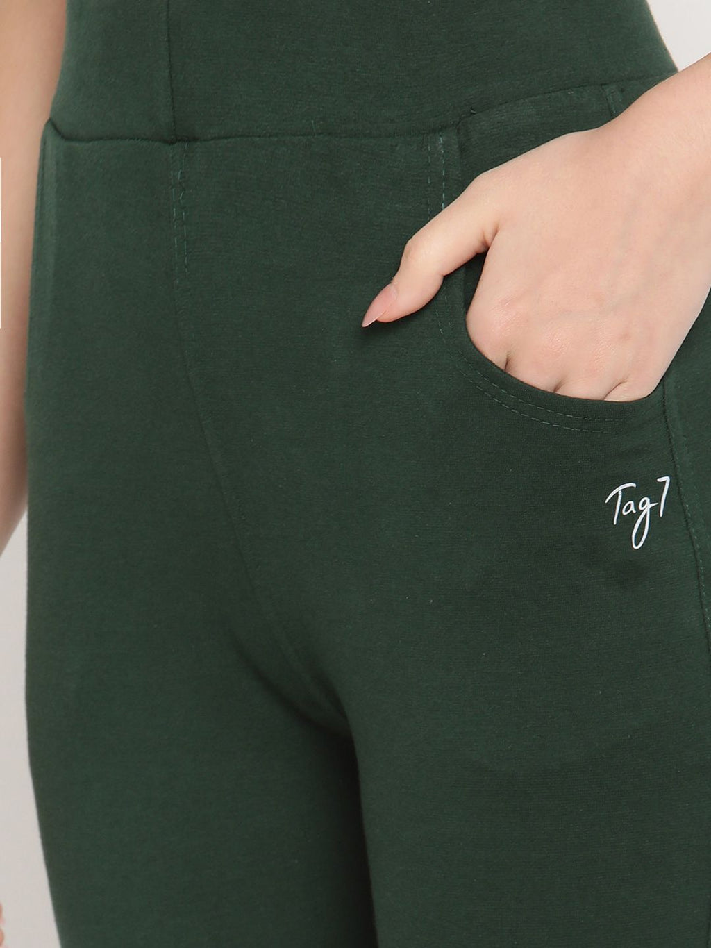 TAG 7 Women Green Solid Ankle Length Leggings