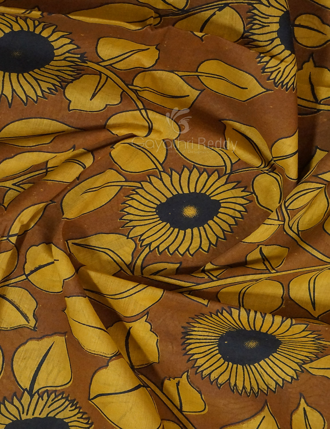 Shades of Khaki And Mustard Colour Kalamkari Pure Mulmul Cotton Saree By Gayathri Reddy Designer Studio