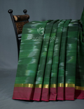 Dual Shades of Mango Green And Maroon Mangalagiri Ikkat Cotton Saree By Gayathri Reddy Designer Studio