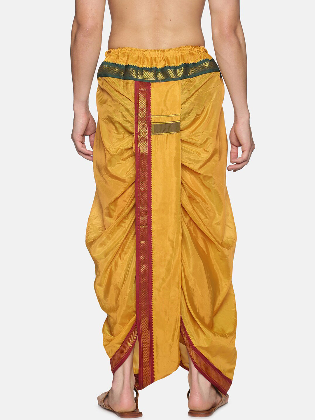 Sethukrishna Men Mustard-Yellow & Red Solid Readymade Dhoti