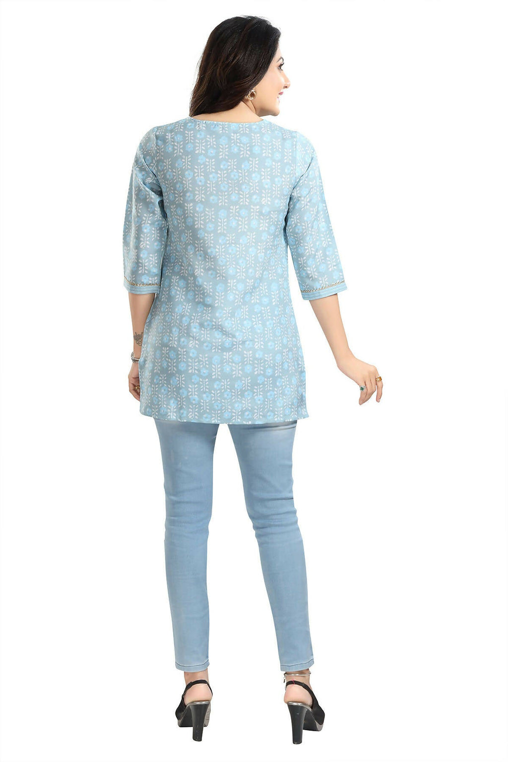 Snehal Creations Pretty Pastel Sky Blue Rayon Short Kurti Tunic Top