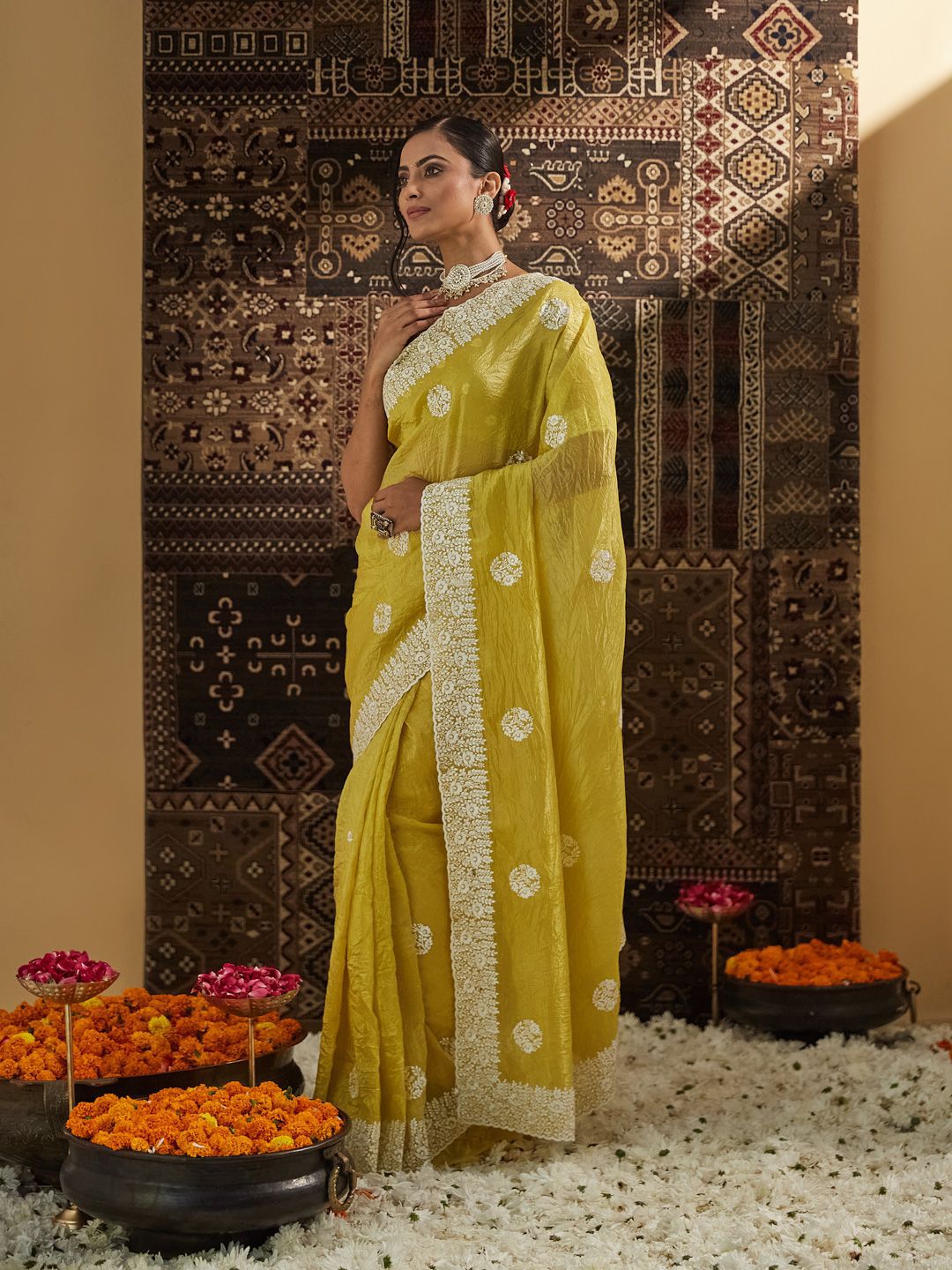 kasee Floral Chikankari Silk Blend Saree