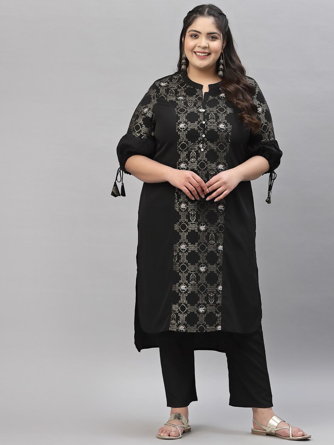 Sztori Printed Notch Neck Regular Kurta with Trousers