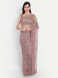 kasee Kasee Lavender & Red Floral Embroidered Net Saree