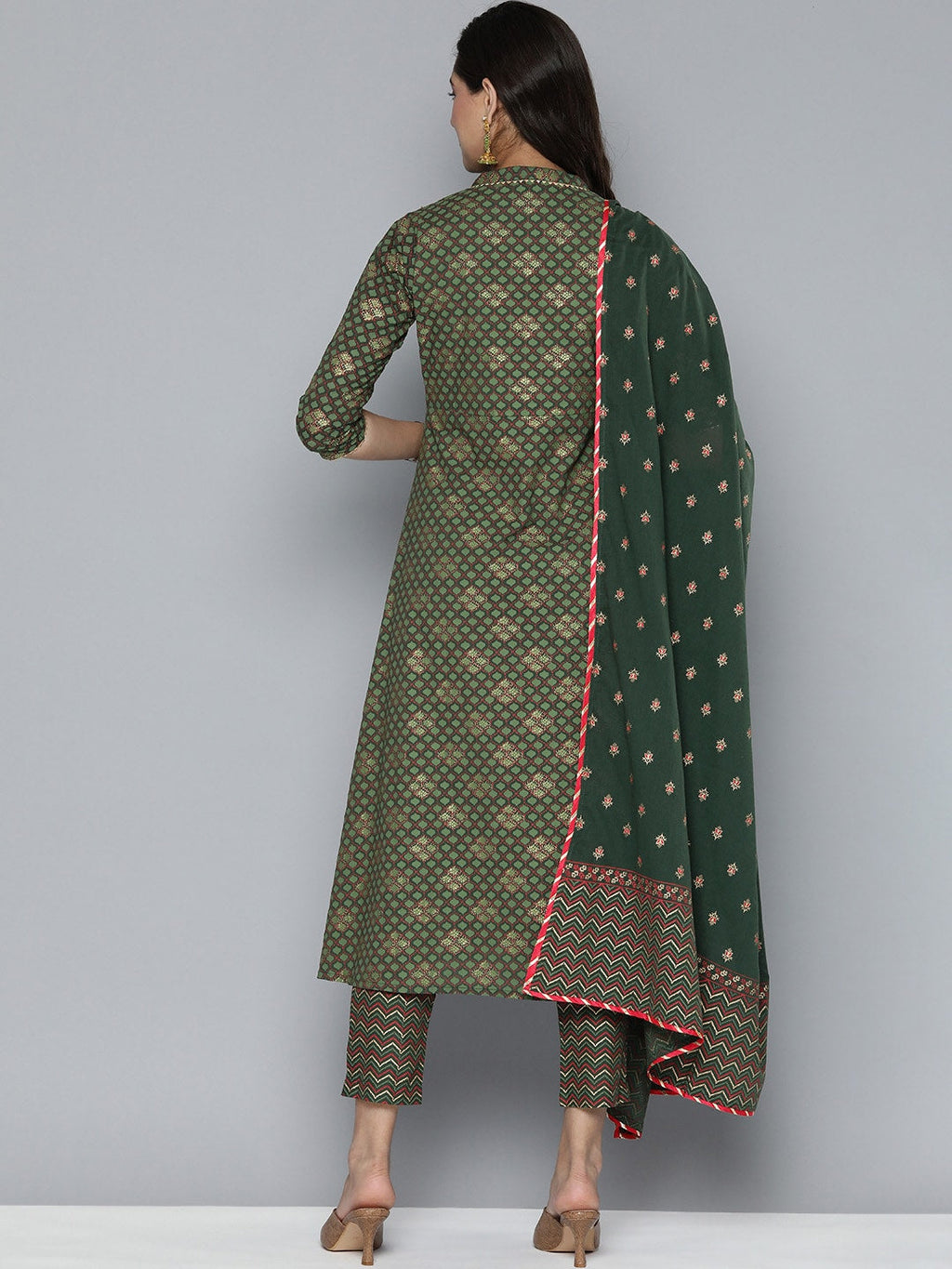 HERE&NOW Ethnic Motifs Printed Gotta Patti Pure Cotton Kurta With Trousers & With Dupatta