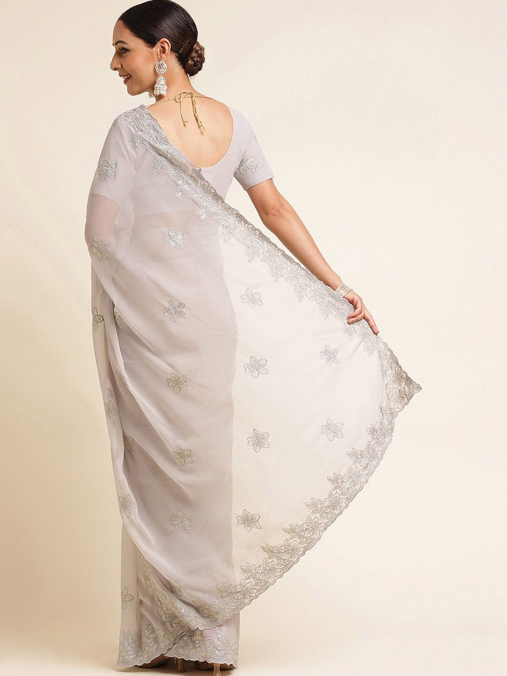 kasee Floral Embroidered Poly Gerogette Saree