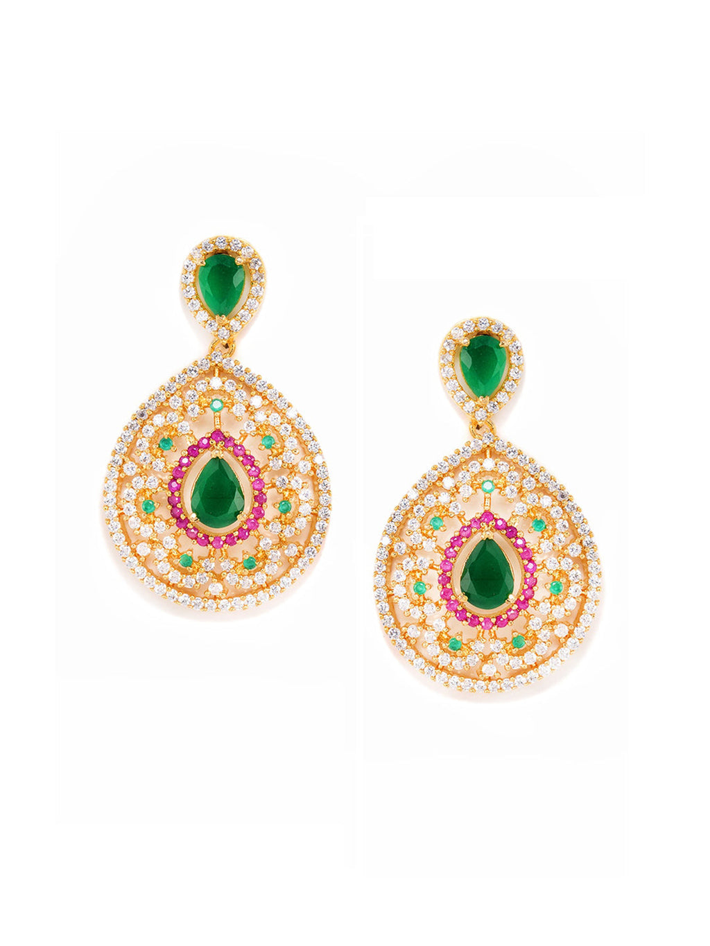 Saraf RS Jewellery Women Gold-Polished Multi Coloured AD Studded Pearl Mala & Earrings Set