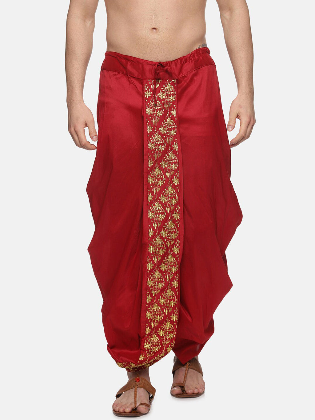 Sethukrishna Men Maroon Embroidered Dhoti Pant
