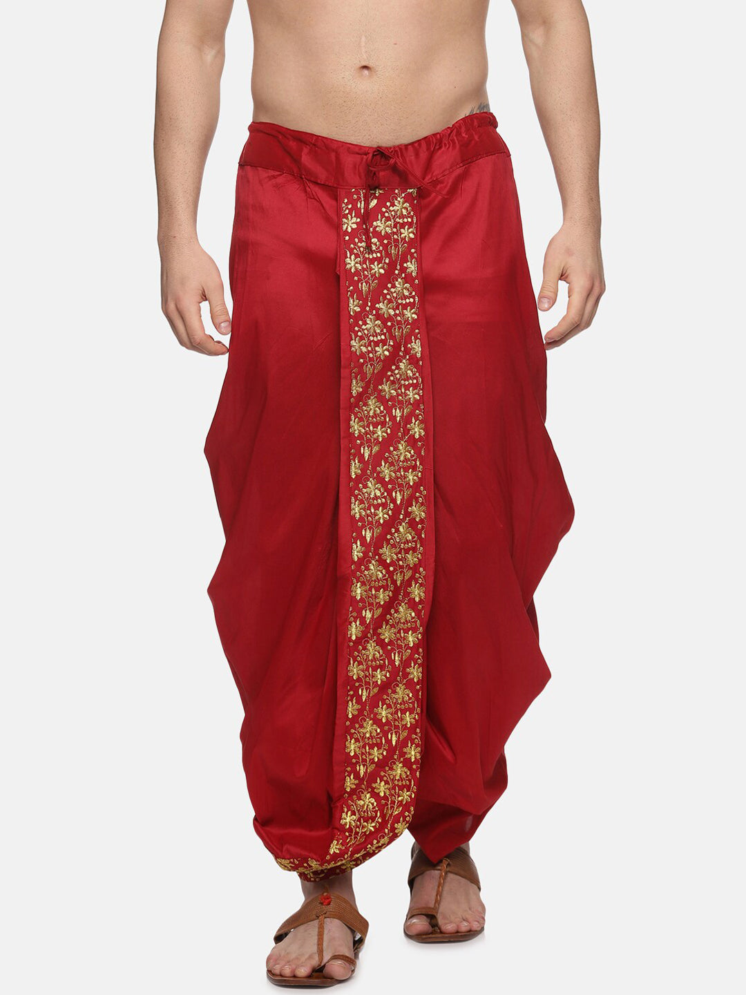 Sethukrishna Men Maroon Embroidered Dhoti Pant