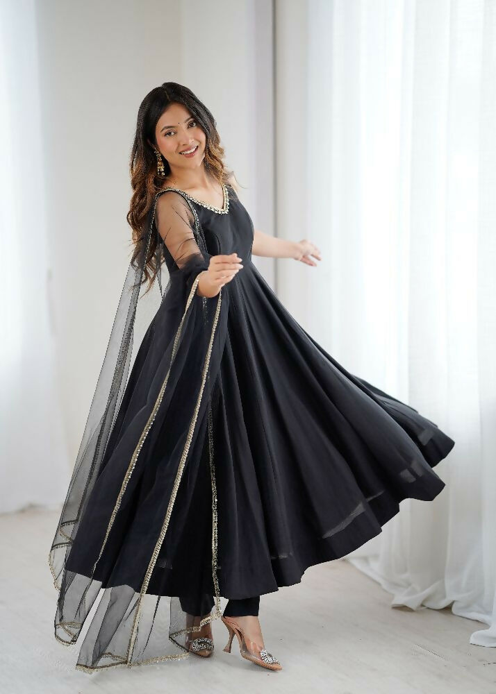 Joban Fashion Black Kurta Set Chanderi Sequence Embroidery Work