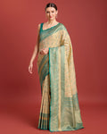 Monjolika Fashion Glamour And Tradition With This Beige Color Zari Woven Banarasi Tissue Silk Saree