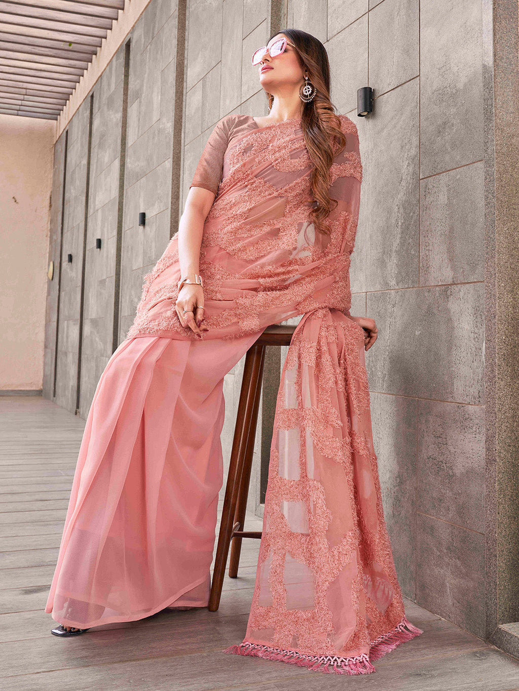 Tikhi Imli Peach Abstract Woven Design Half And Half Saree