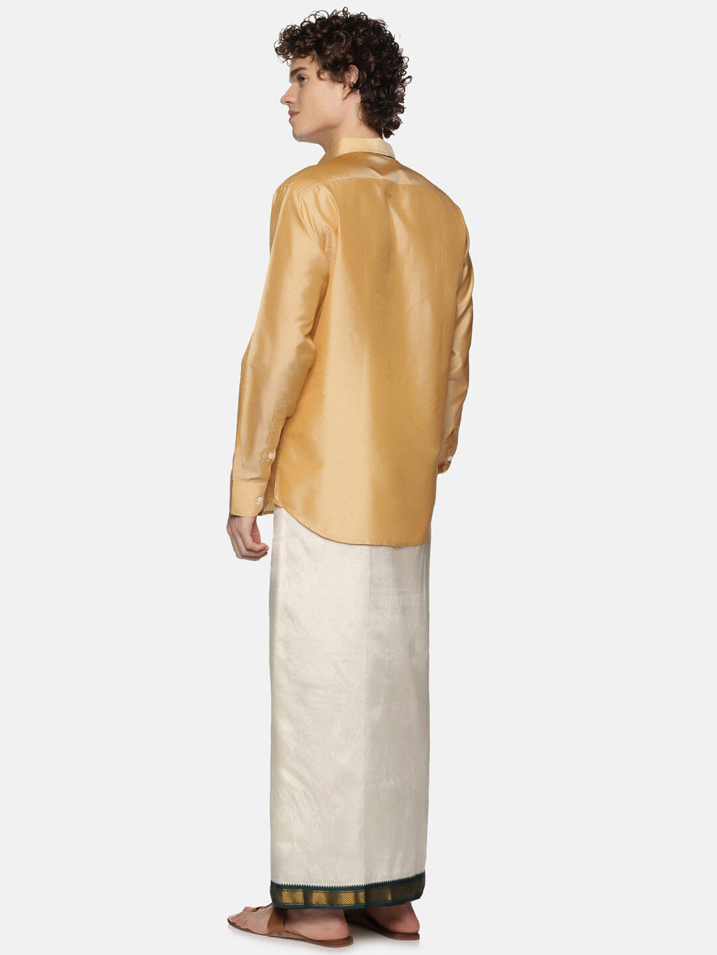 Sethukrishna Men Off White Solid Art Silk Dhotis
