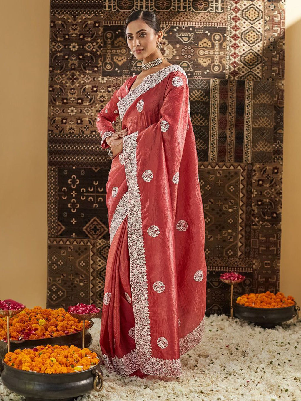 kasee Floral Chikankari Silk Blend Saree