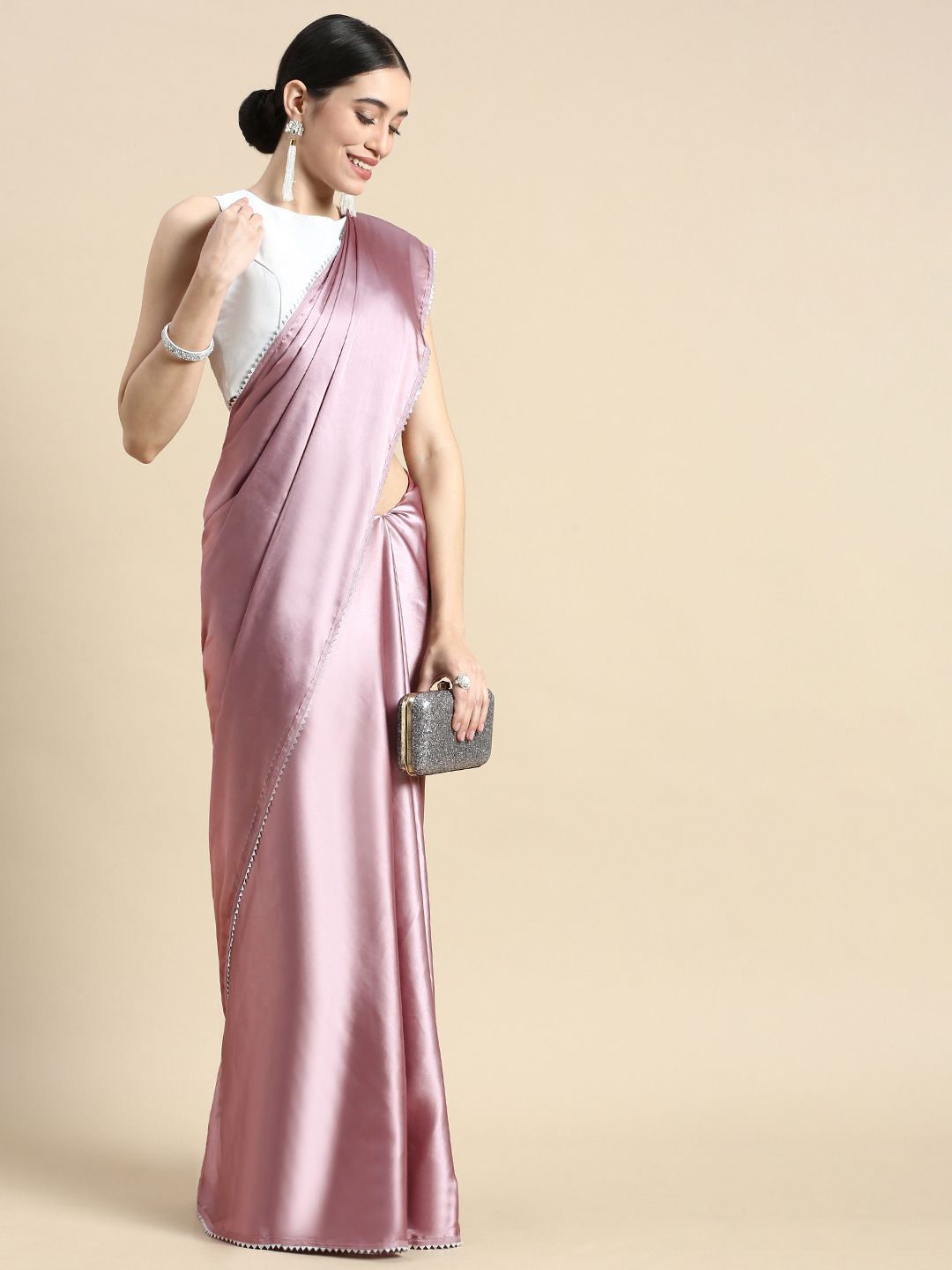 kasee Solid Satin Saree