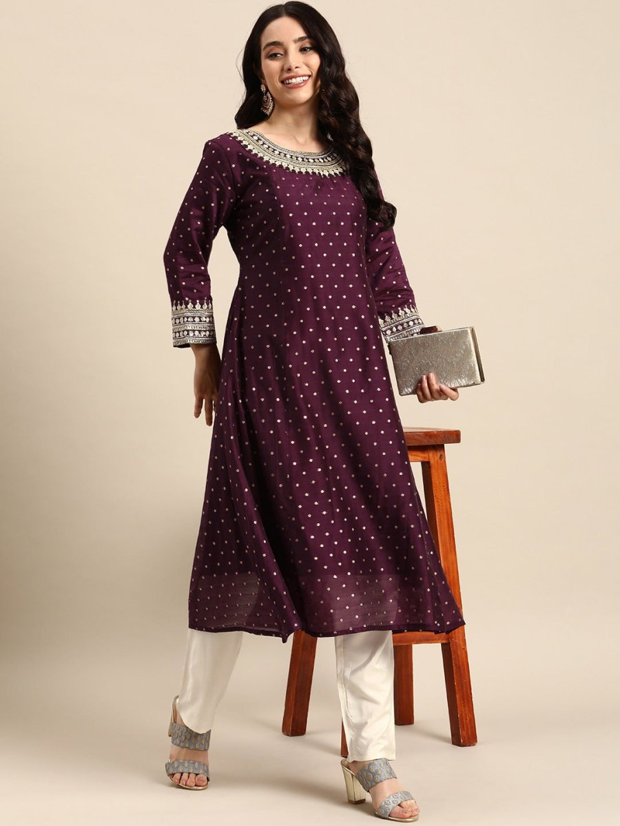 All About You Ethnic Motifs Embroidered Empire Sequinned Kurta with Trousers