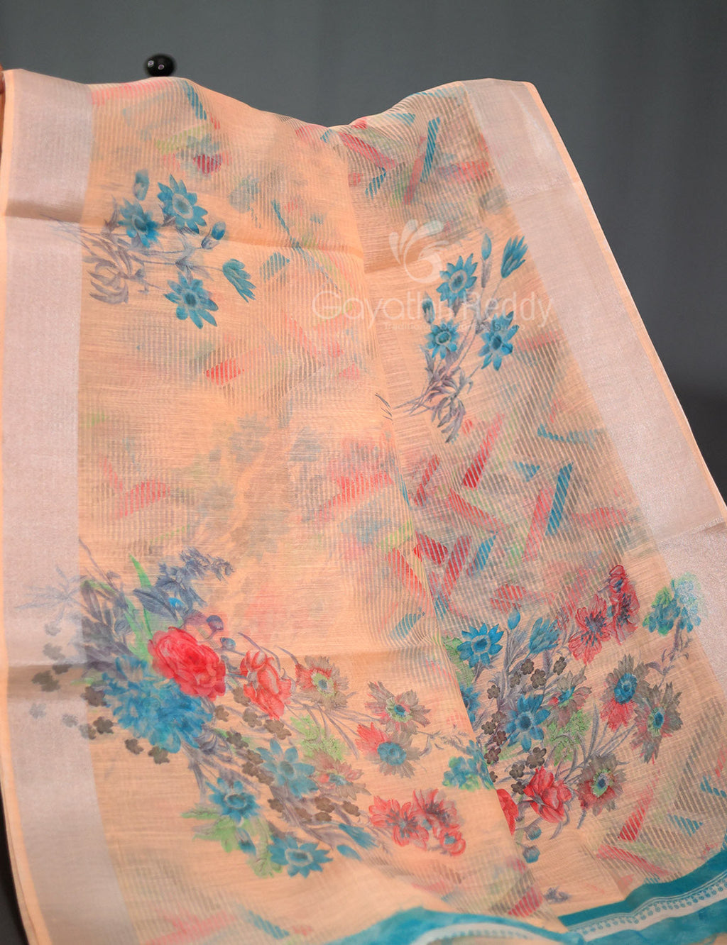 Shades of Light Peach Colour Print Semi Chanderi Saree By Gayathri Reddy Designer Studio