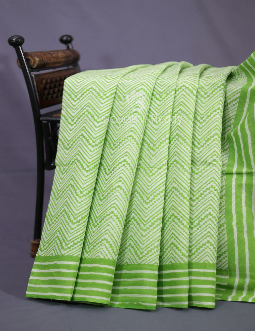 Light Green Colour Combo With Waves Print Pure Mulmul Cotton Saree By Gayathri Reddy Designer Studio
