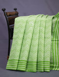 Light Green Colour Combo With Waves Print Pure Mulmul Cotton Saree By Gayathri Reddy Designer Studio