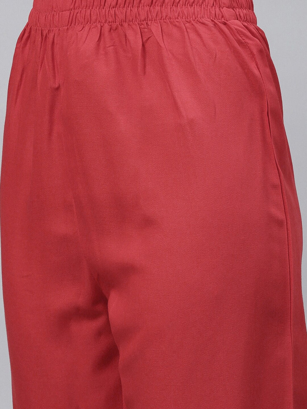 HERE&NOW Women Red Embroidered Straight Kurta with Trousers & With Dupatta