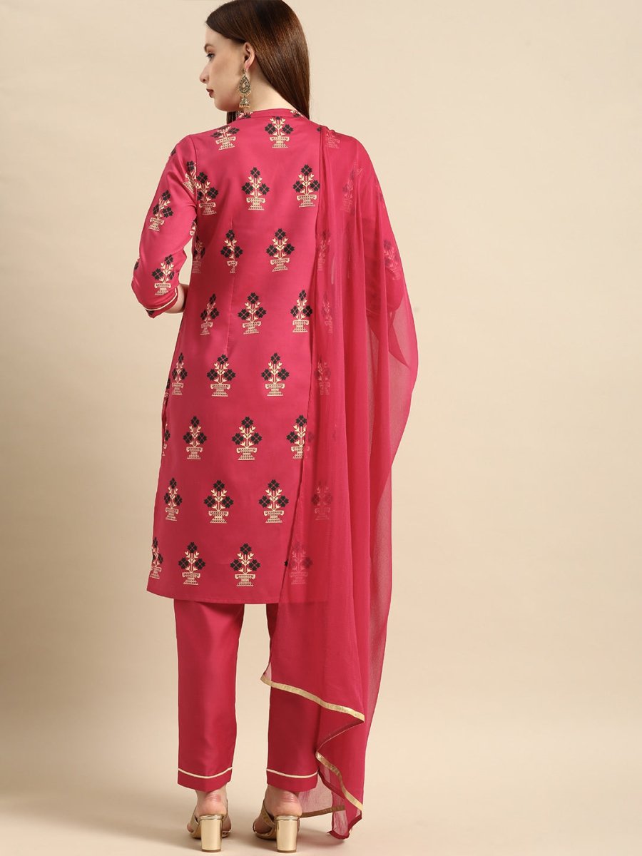 All About You Women Pink Ethnic Motifs Printed Kurta with Trousers & With Dupatta