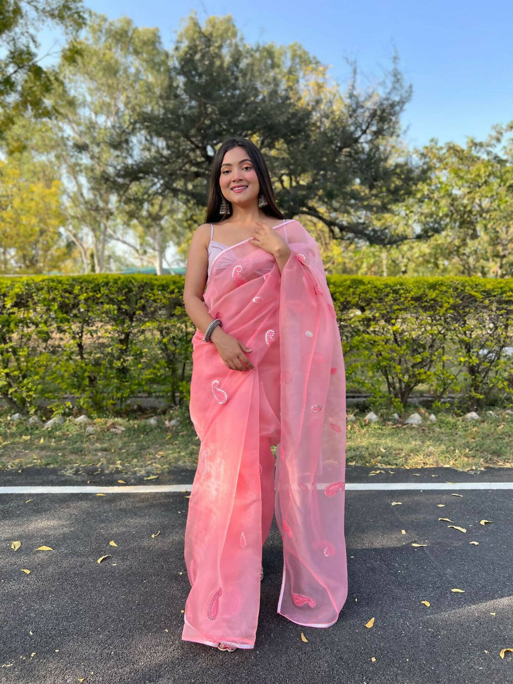 Vamsee Pink Organza Saree