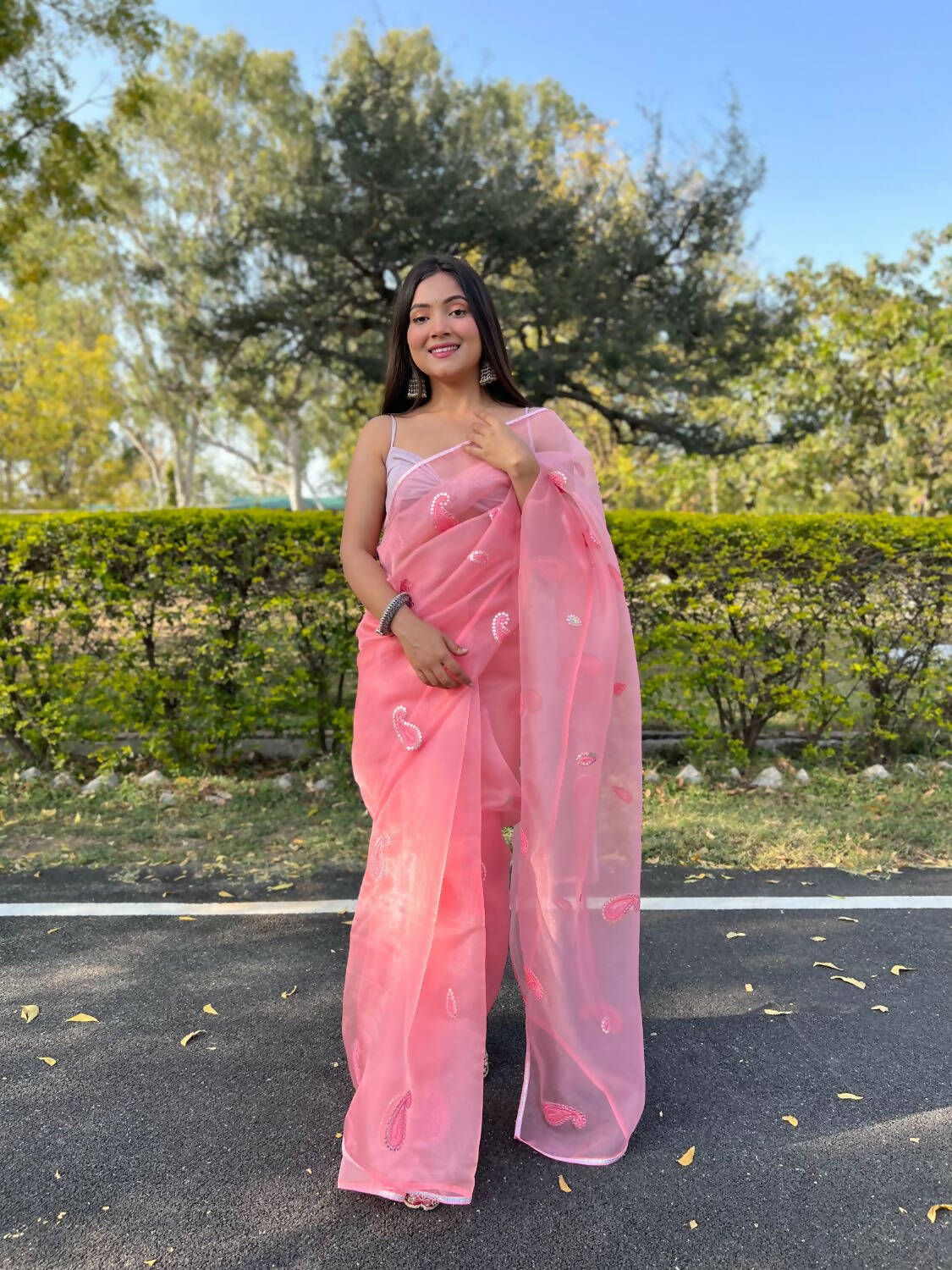 Vamsee Pink Organza Saree
