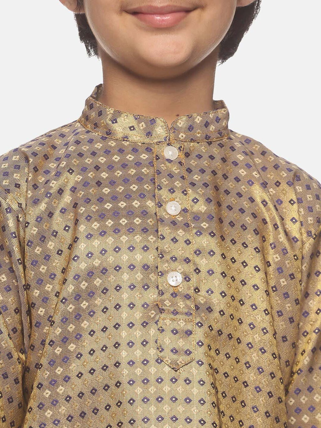 Sethukrishna Boys Gold-Toned Ethnic Motifs Printed Kurta with Dhoti Pants