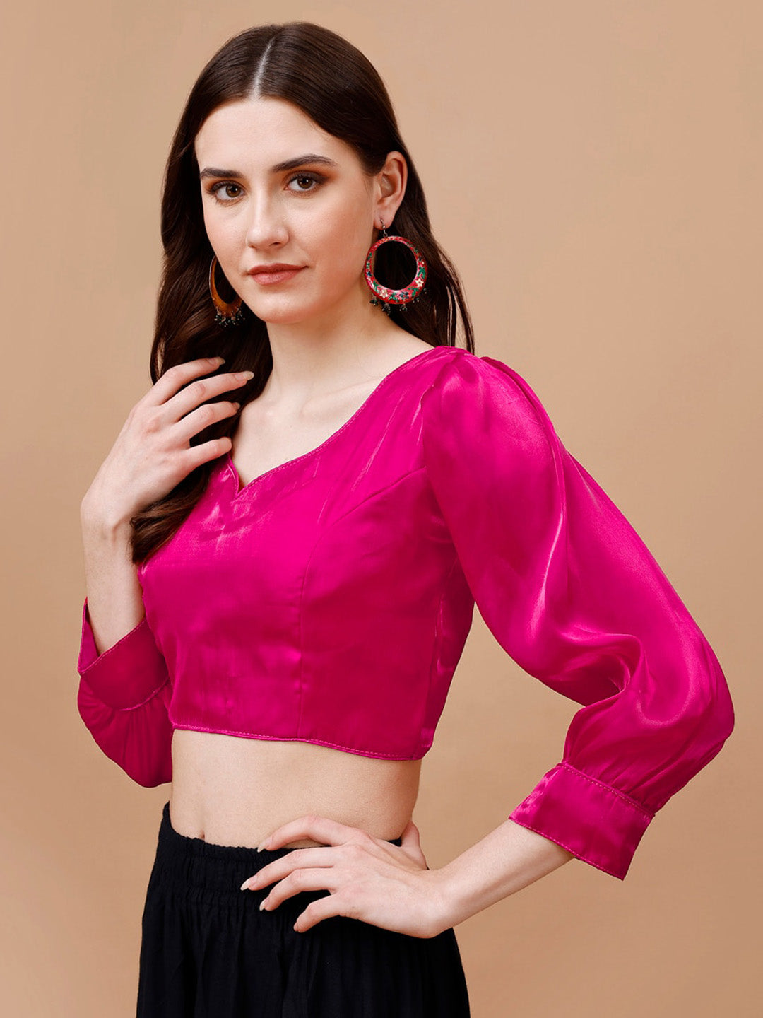 Tikhi Imli Pink Sweetheart Neck Puff Sleeves Saree Blouse