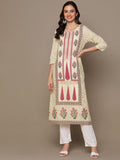 HERE&NOW Cream-Color & Pink Floral Printed Straight Kurta