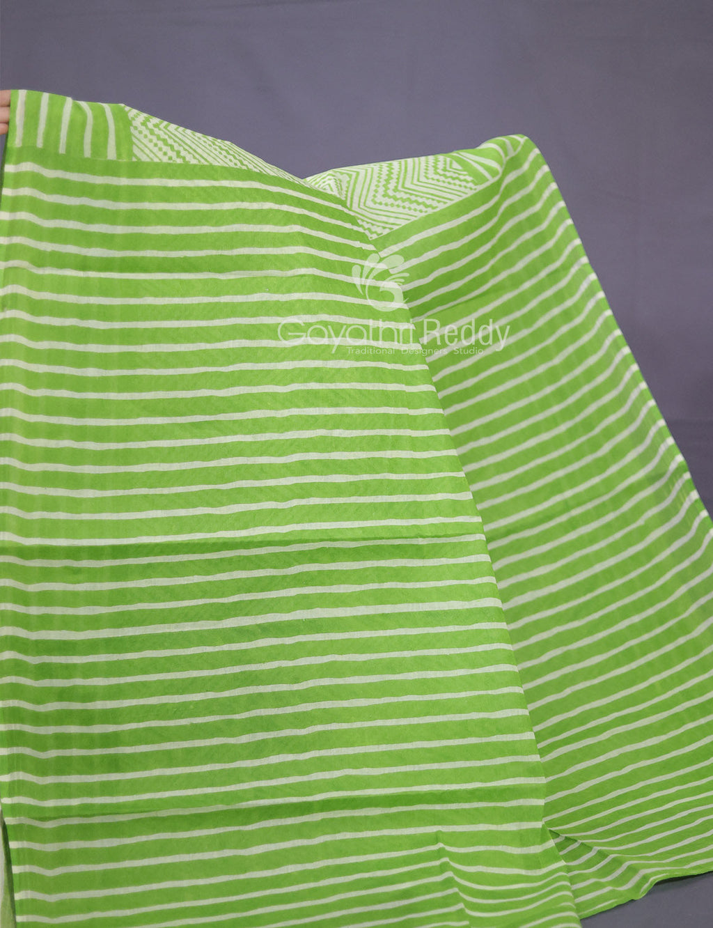 Light Green Colour Combo With Waves Print Pure Mulmul Cotton Saree By Gayathri Reddy Designer Studio