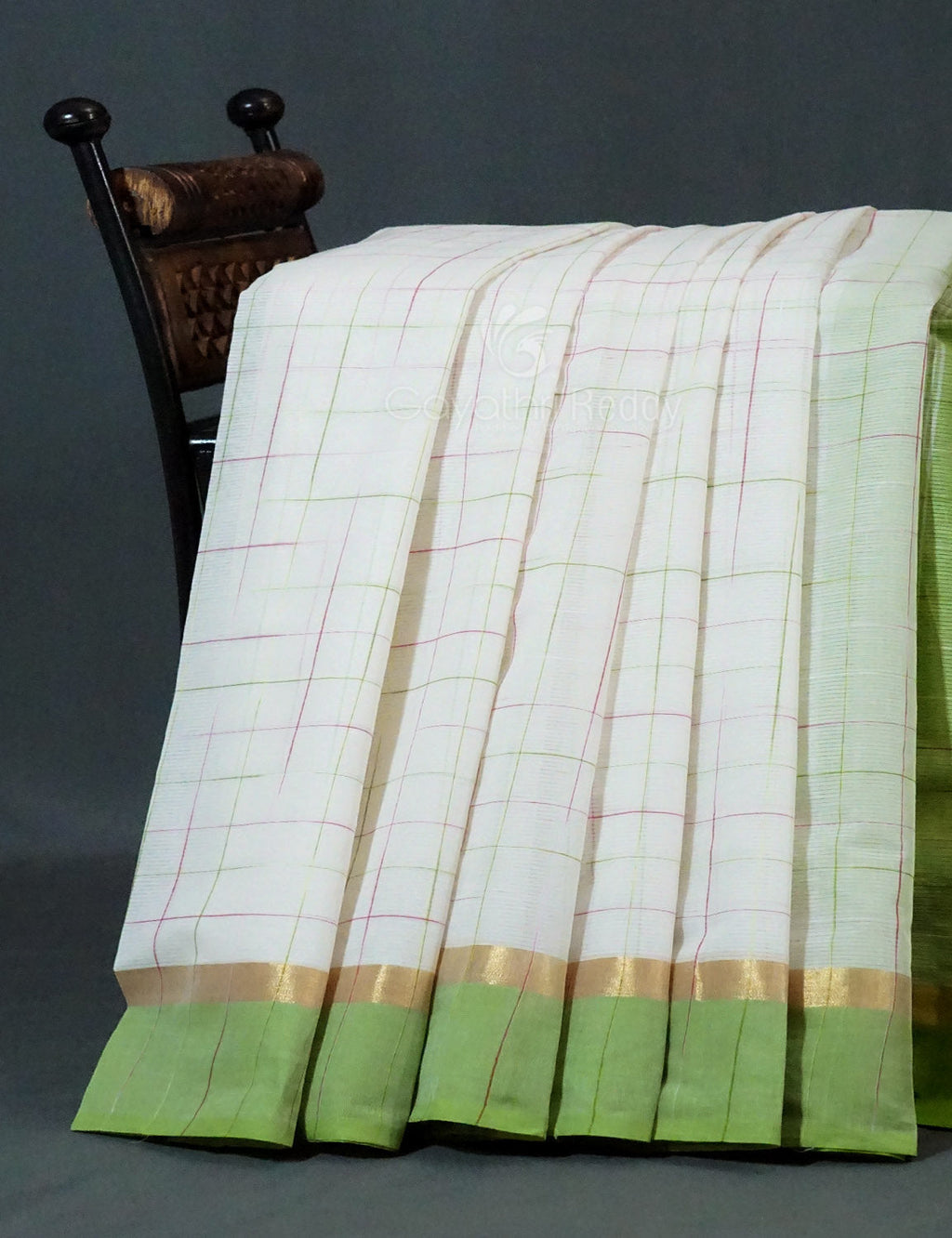 Dual Shade of Milk White And Leaf Green Pure Mangalgiri Cotton By Gayathri Reddy Designer Studio