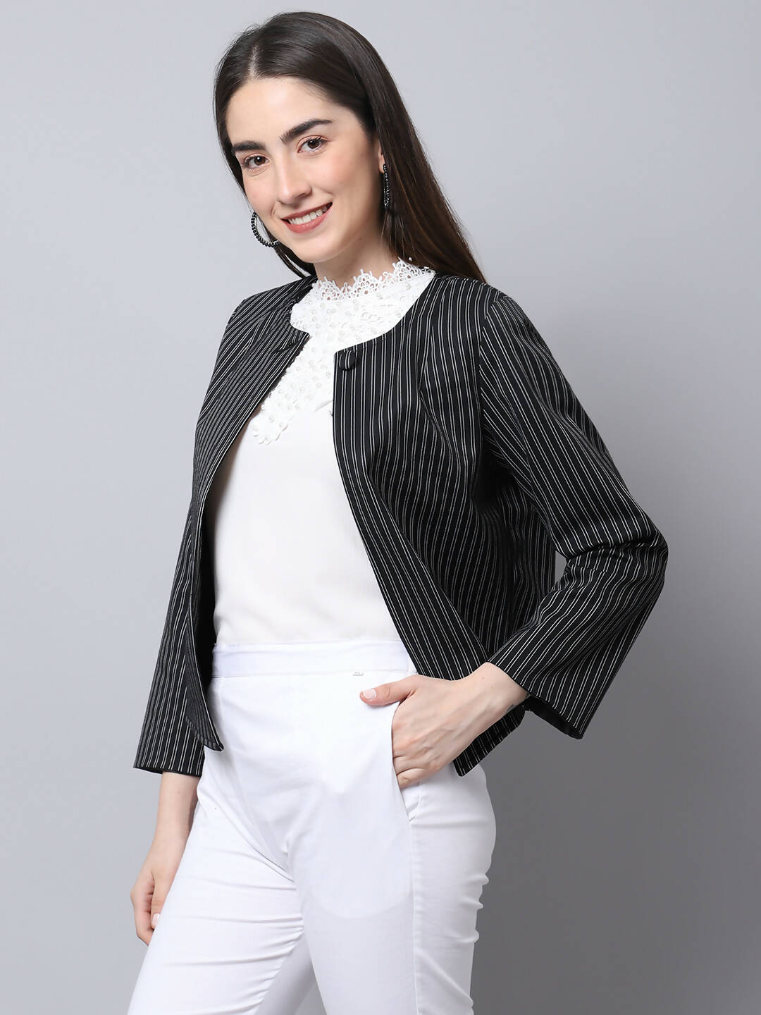 Even Apparels Black Polywool Open Front Statement Women's Jacket